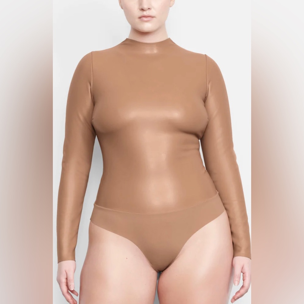 FAUX LEATHER MOCK NECK BODYSUIT